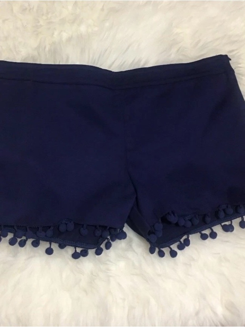 Anna Lane Boutique Navy Pom-Pom Women's Shorts, side zipper! Super fun~Size L